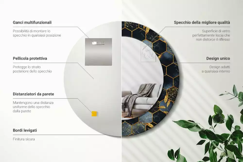 Kerek tükör fali dísz Márvány hatszög