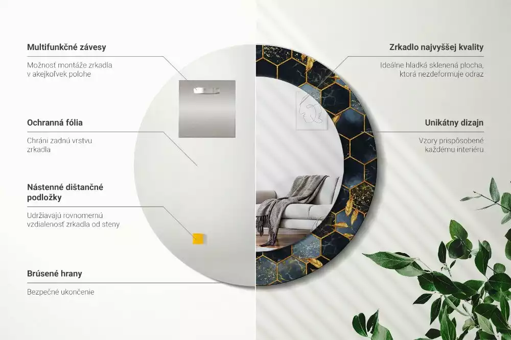 Kerek tükör fali dísz Márvány hatszög