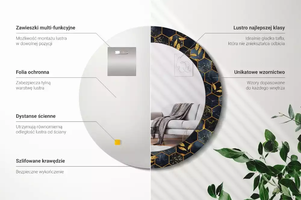 Kerek tükör fali dísz Márvány hatszög