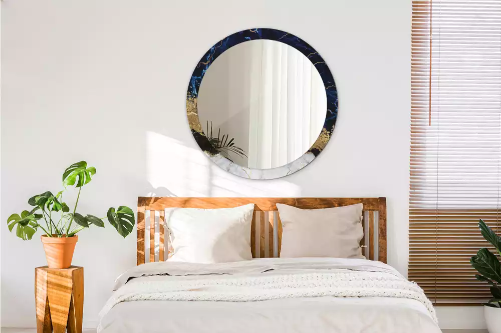 Kerek tükör fali dísz Kék márvány