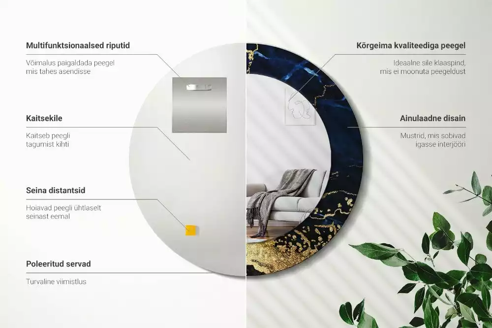 Kerek tükör fali dísz Kék márvány