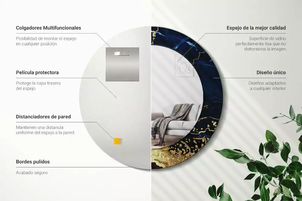 Kerek tükör fali dísz Kék márvány