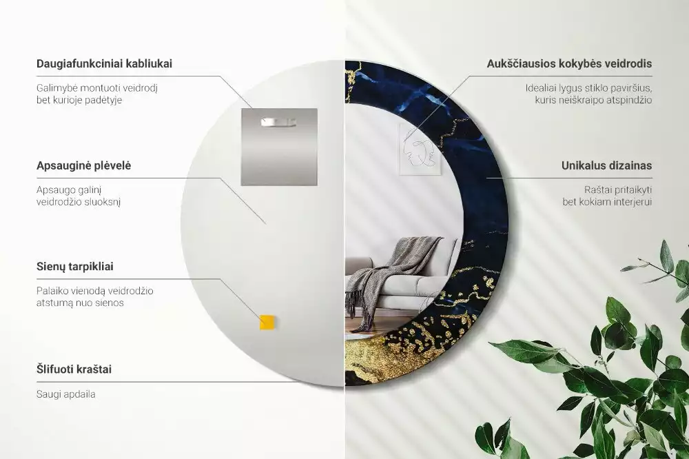 Kerek tükör fali dísz Kék márvány