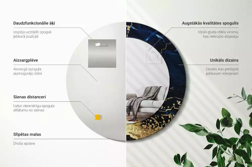 Kerek tükör fali dísz Kék márvány