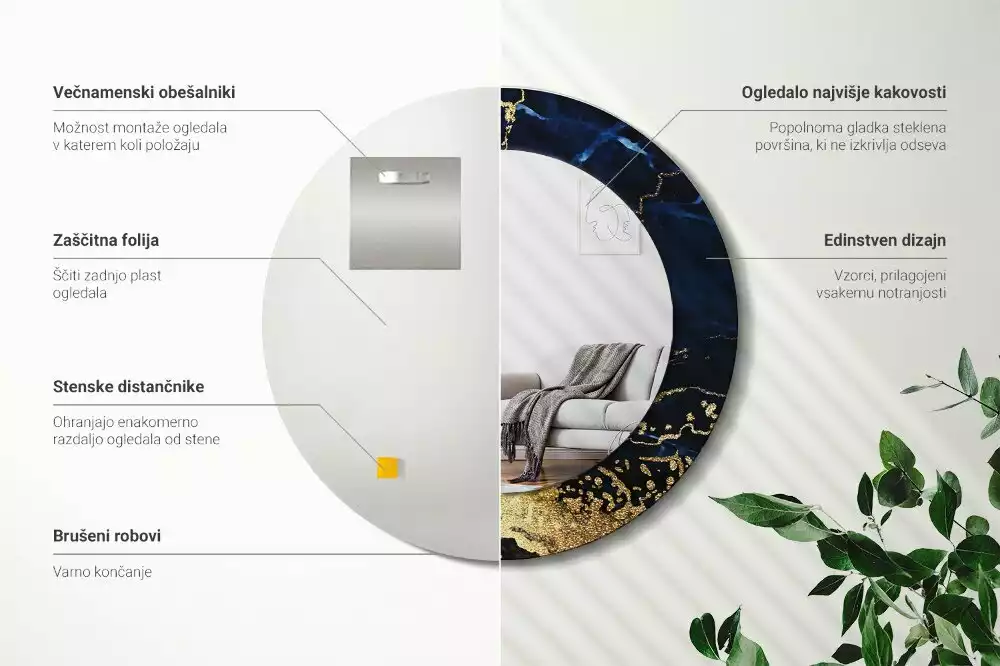 Kerek tükör fali dísz Kék márvány