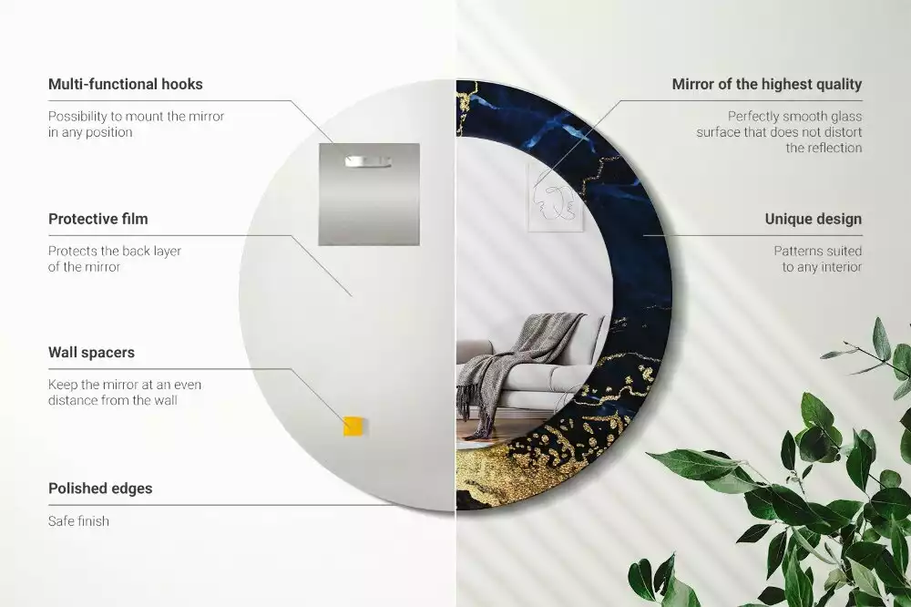 Kerek tükör fali dísz Kék márvány