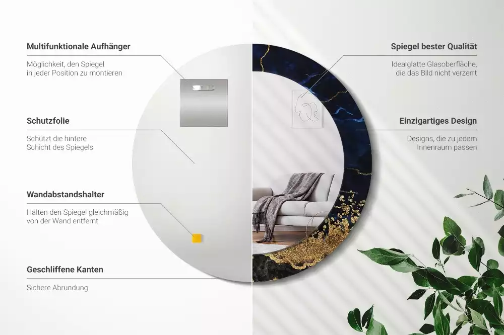 Kerek tükör fali dísz Kék márvány