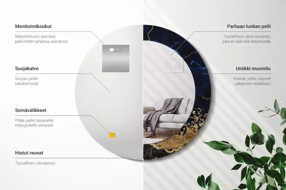 Kerek tükör fali dísz Kék márvány