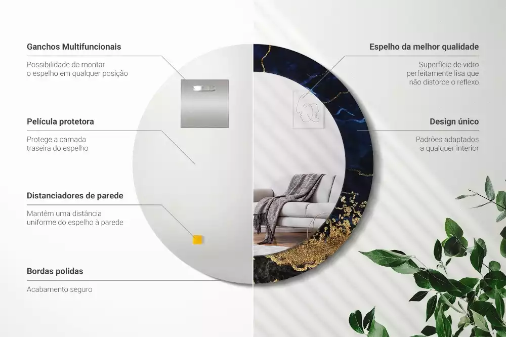 Kerek tükör fali dísz Kék márvány