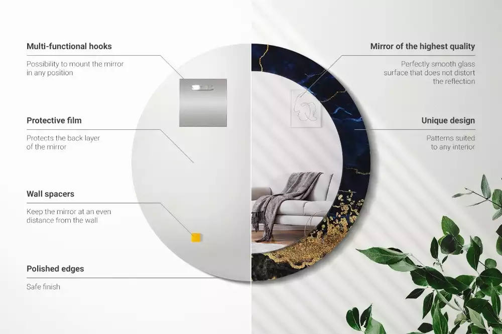 Kerek tükör fali dísz Kék márvány