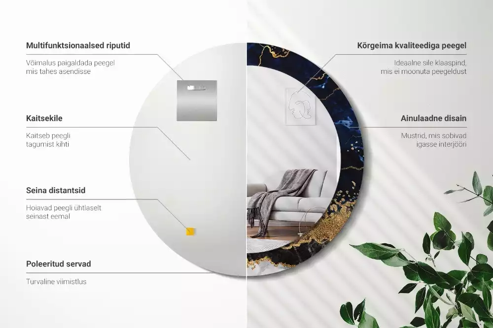 Kerek tükör fali dísz Kék márvány