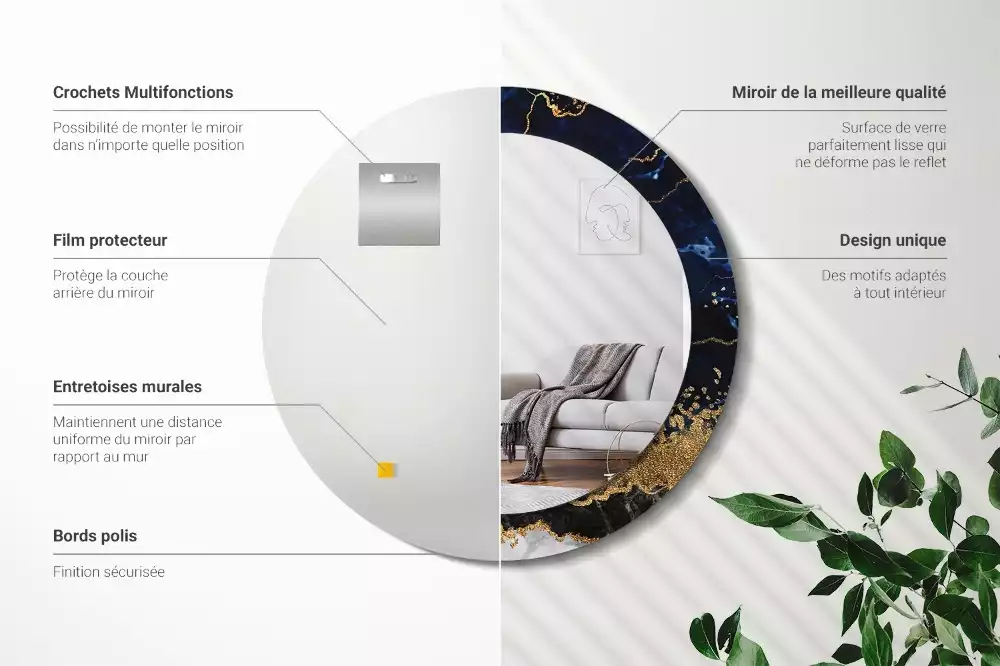 Kerek tükör fali dísz Kék márvány