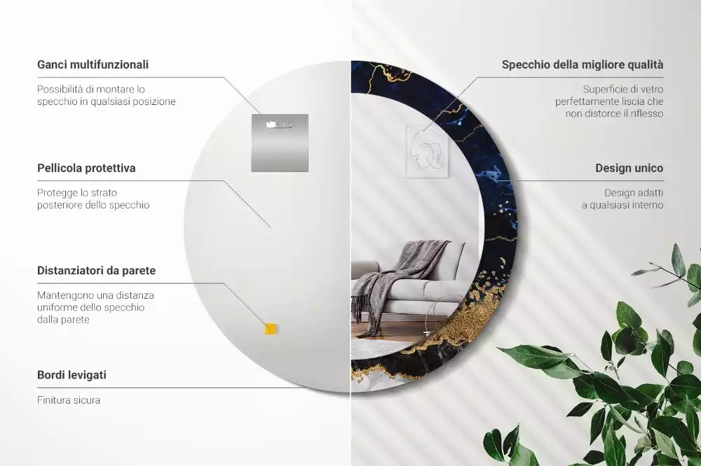 Kerek tükör fali dísz Kék márvány