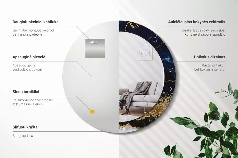 Kerek tükör fali dísz Kék márvány