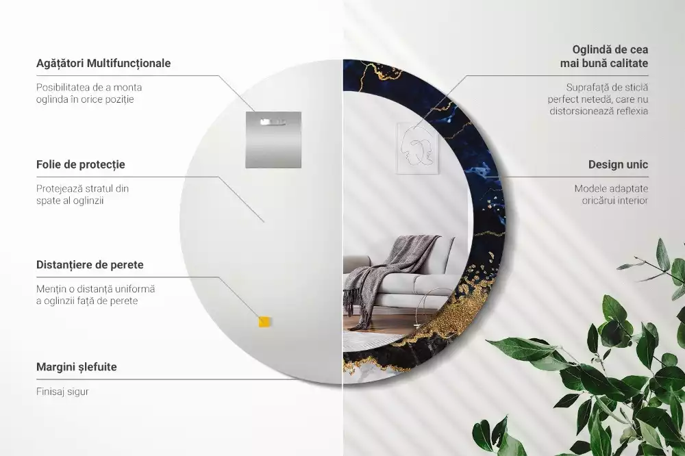 Kerek tükör fali dísz Kék márvány