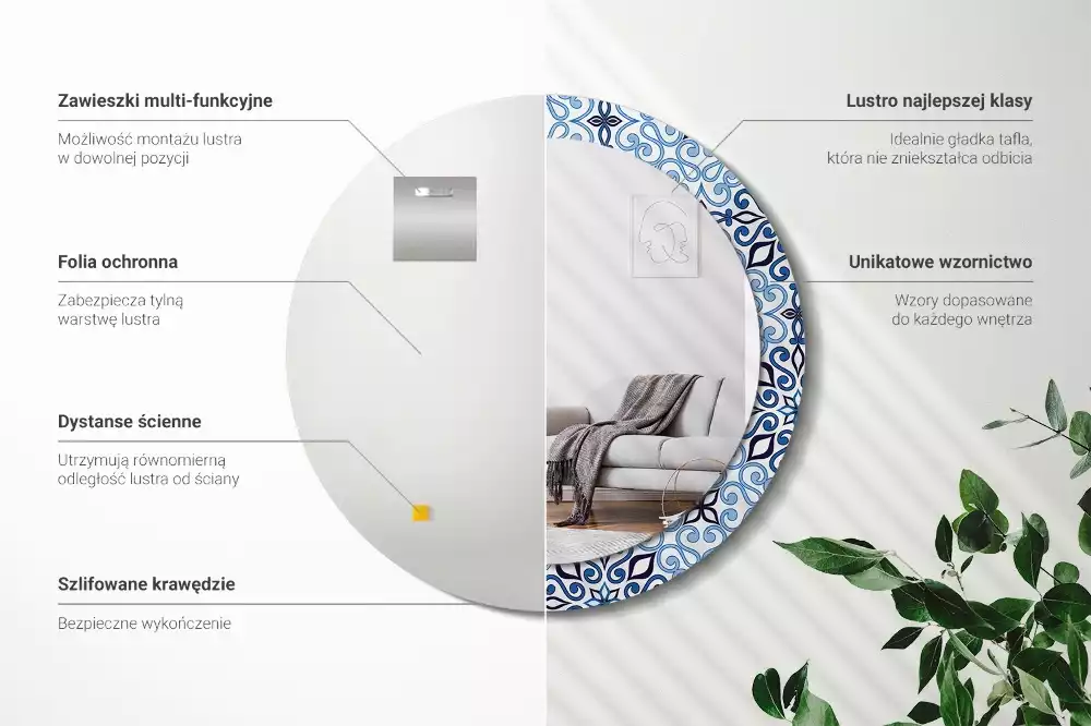 Kerek tükör fali dísz Kék arab minta