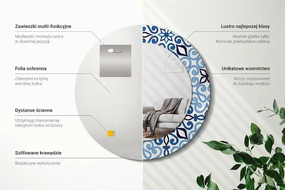 Kerek tükör fali dísz Kék arab minta