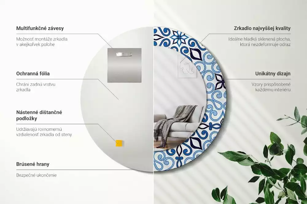 Kerek tükör fali dísz Kék arab minta