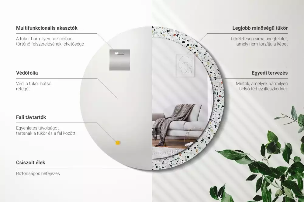 Kerek tükör fali dísz Természetes kő