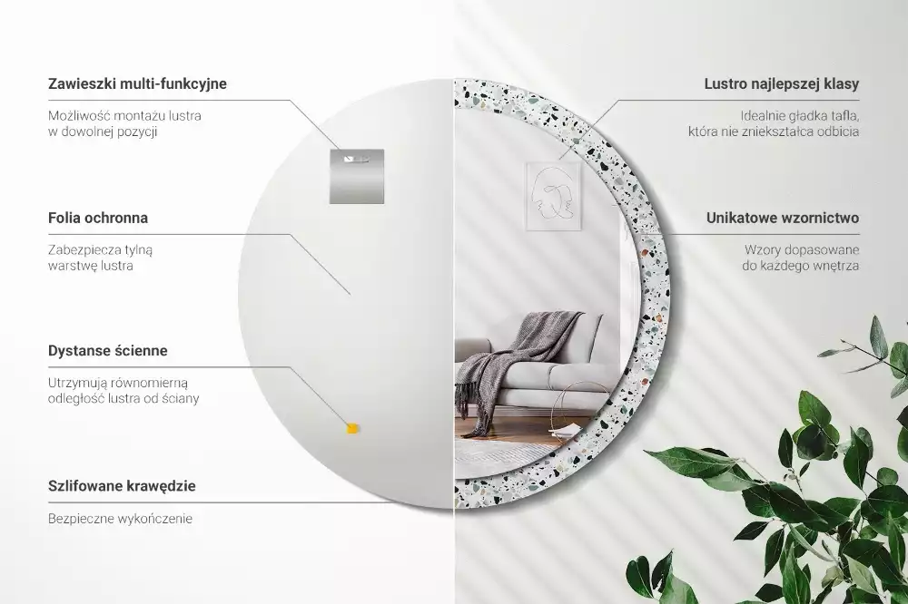 Kerek tükör fali dísz Természetes kő