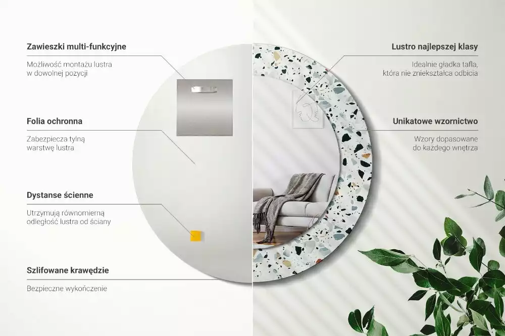 Kerek tükör fali dísz Természetes kő