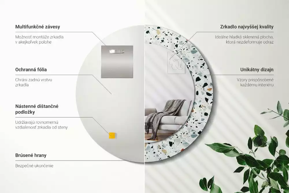 Kerek tükör fali dísz Természetes kő