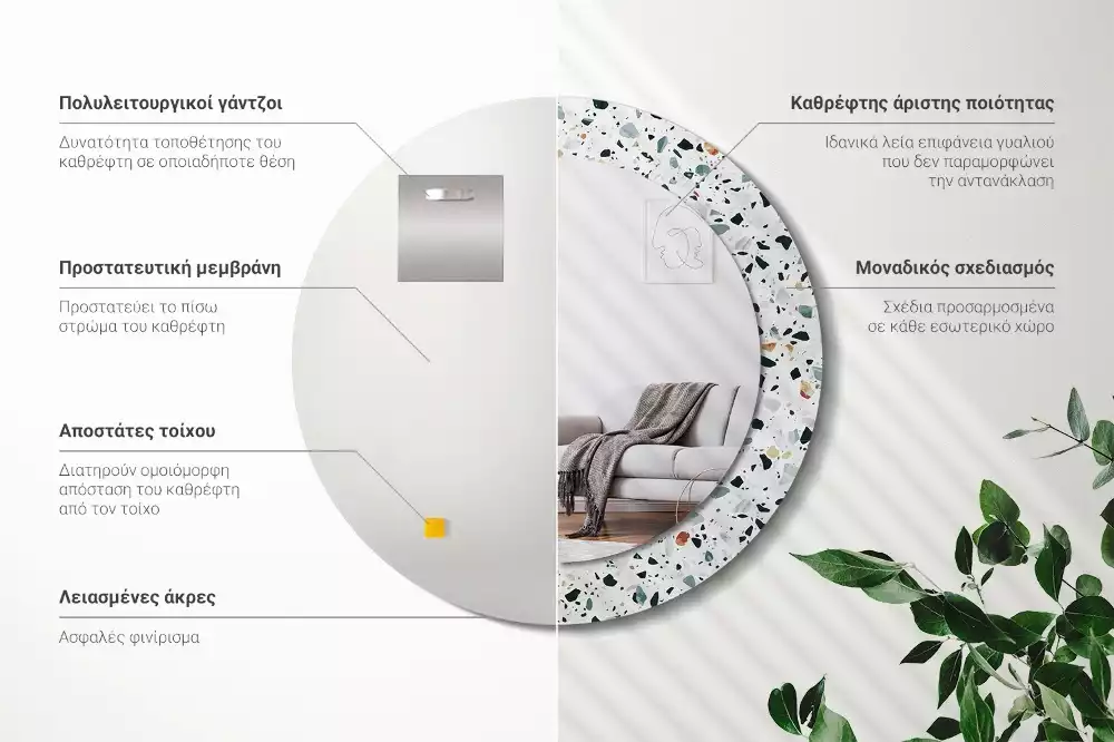 Kerek tükör fali dísz Természetes kő