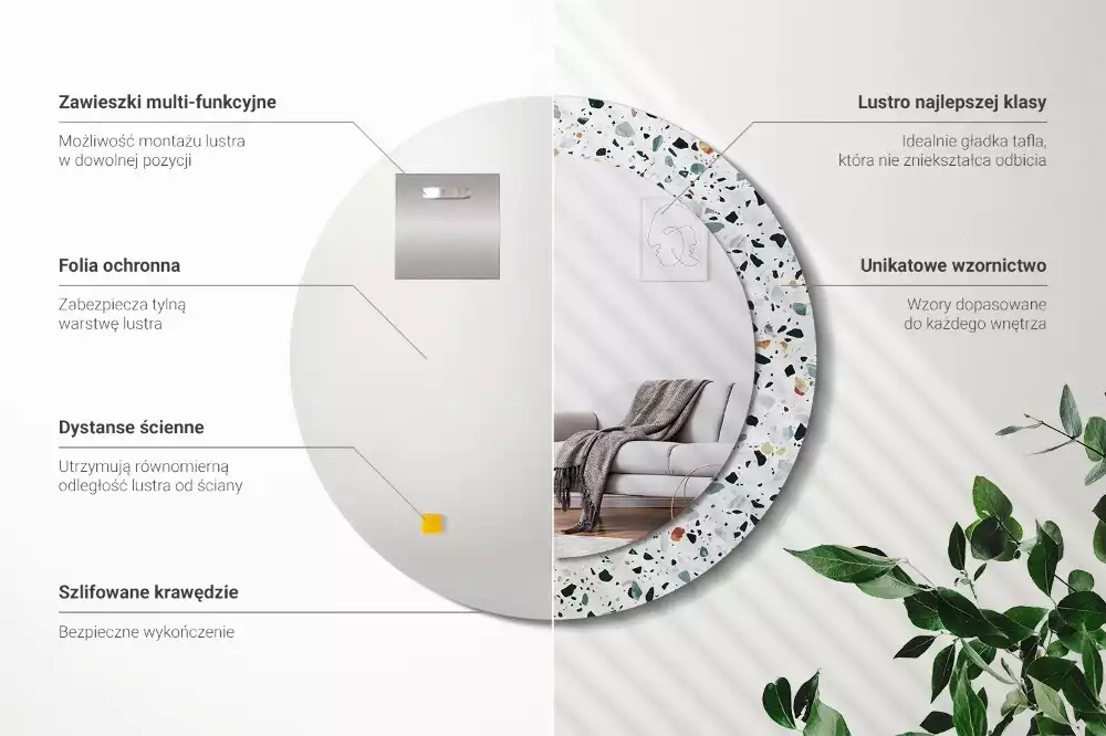 Kerek tükör fali dísz Természetes kő