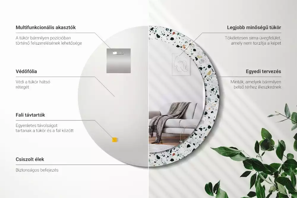 Kerek tükör fali dísz Természetes kő