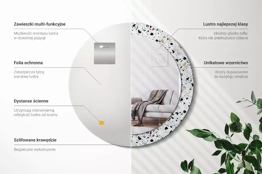 Kerek tükör fali dísz Természetes kő