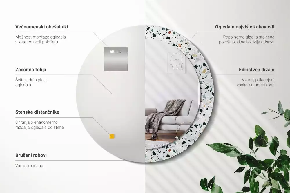 Kerek tükör fali dísz Természetes kő