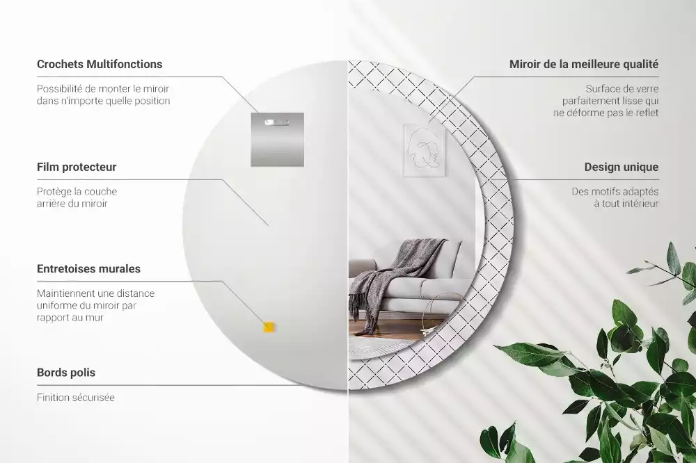 Kerek tükör fali dísz Keresztvonalak