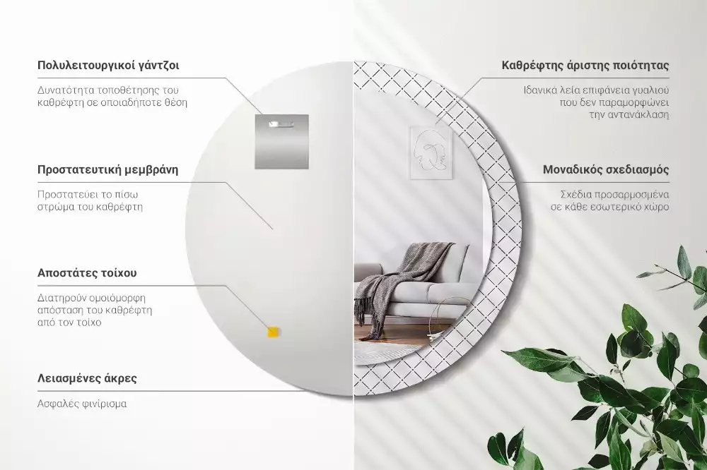 Kerek tükör fali dísz Keresztvonalak