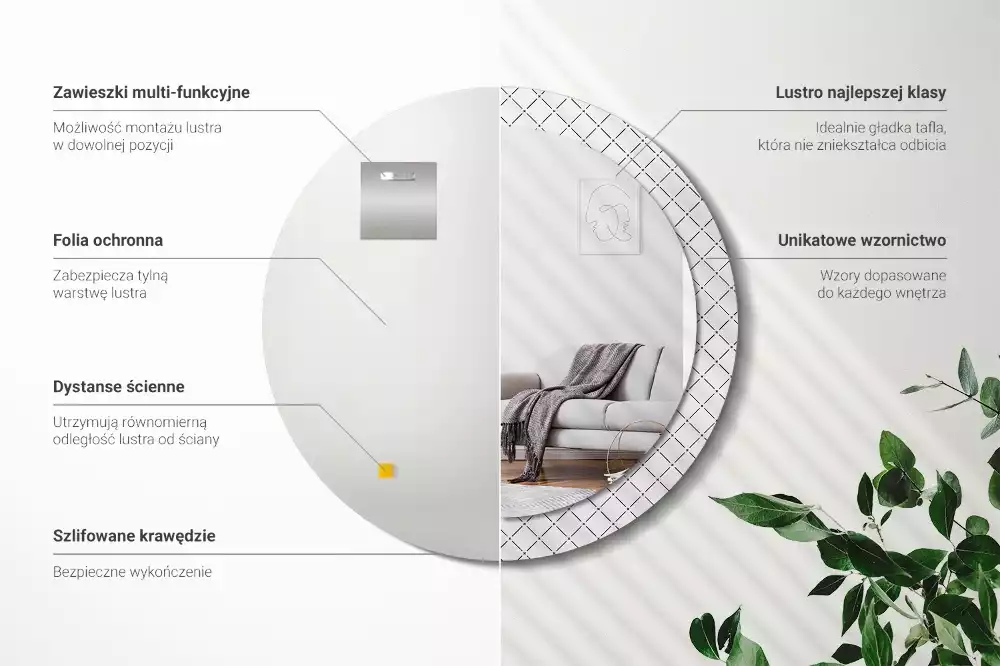 Kerek tükör fali dísz Keresztvonalak