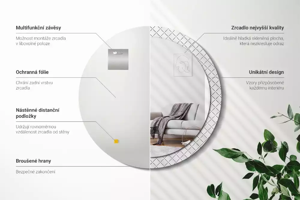 Kerek tükör fali dísz Keresztvonalak