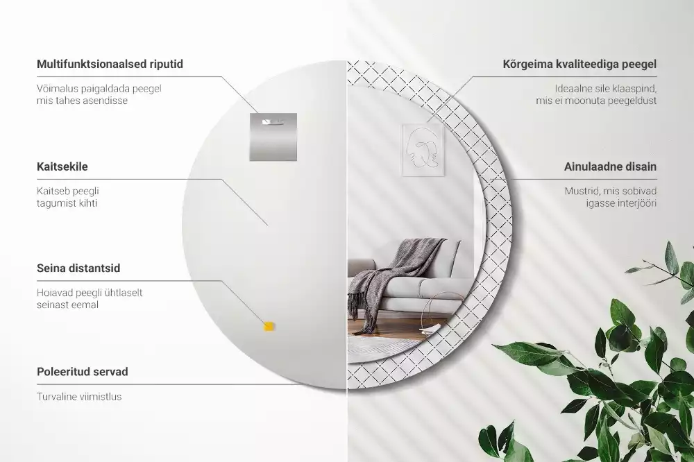 Kerek tükör fali dísz Keresztvonalak