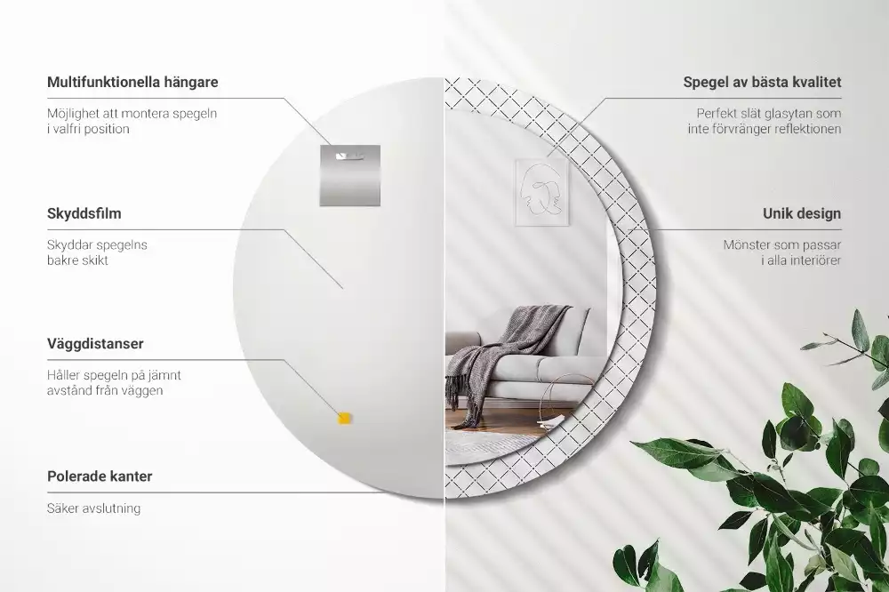 Kerek tükör fali dísz Keresztvonalak