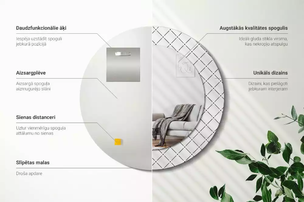 Kerek tükör fali dísz Keresztvonalak