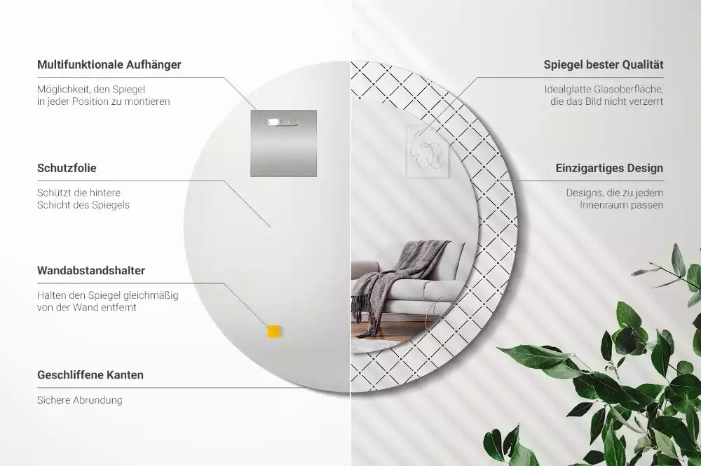 Kerek tükör fali dísz Keresztvonalak