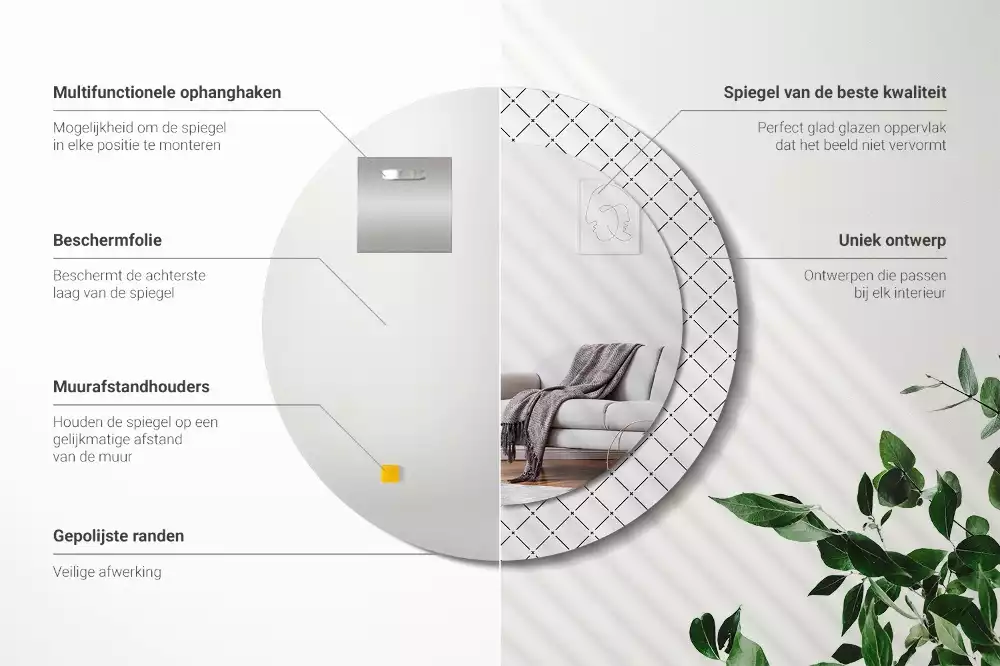 Kerek tükör fali dísz Keresztvonalak