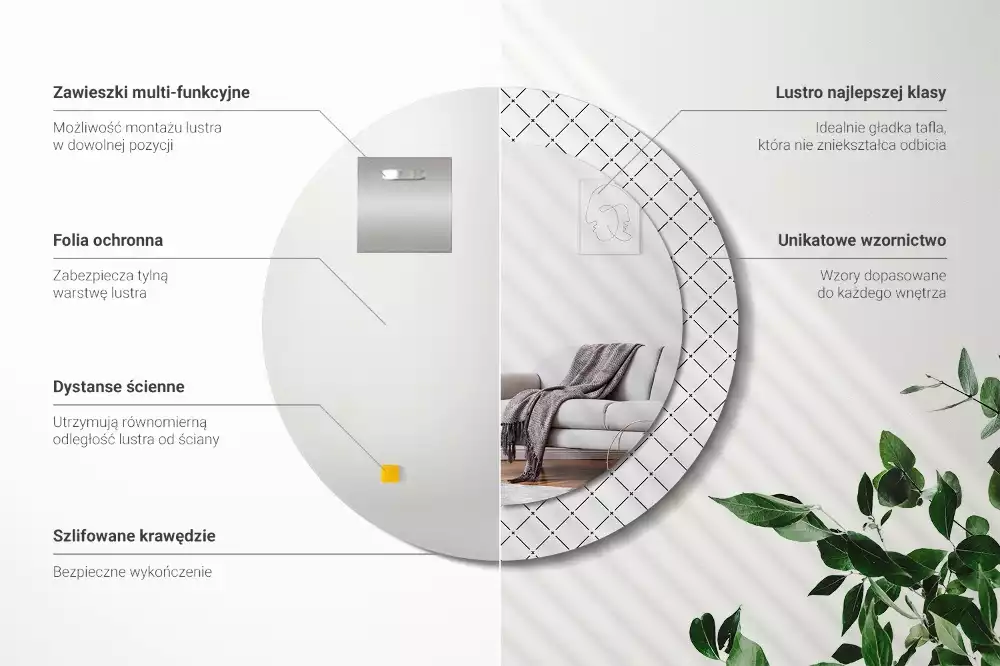 Kerek tükör fali dísz Keresztvonalak