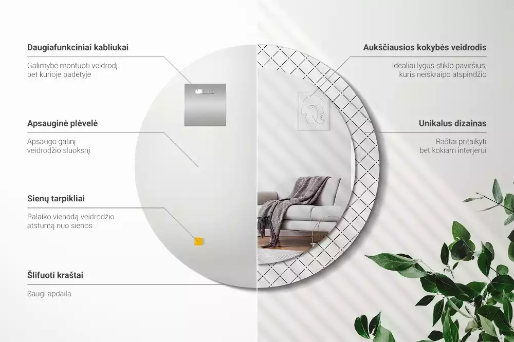 Kerek tükör fali dísz Keresztvonalak