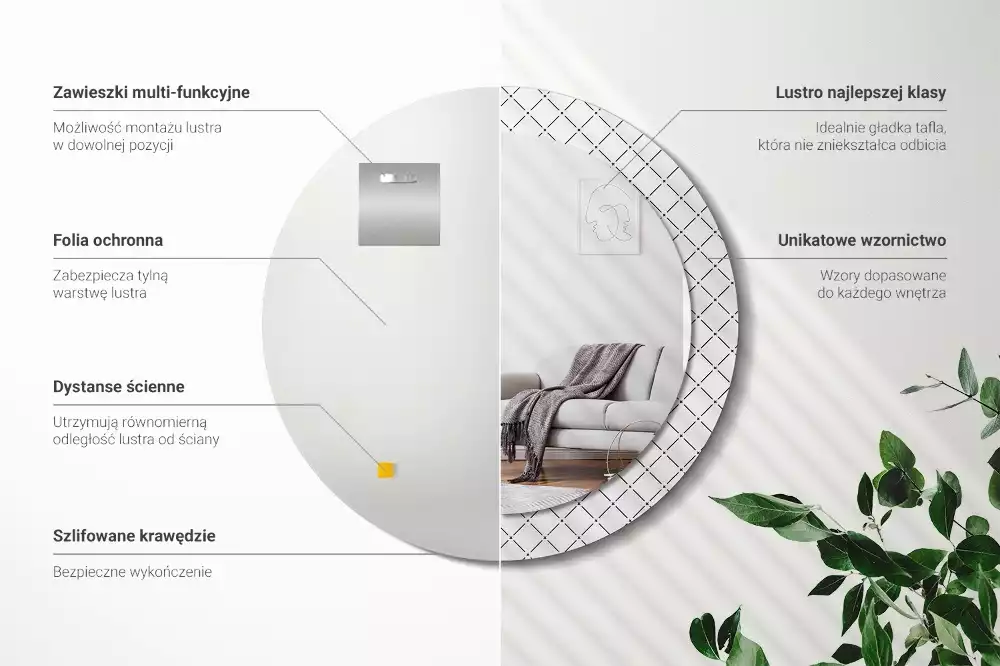 Kerek tükör fali dísz Keresztvonalak