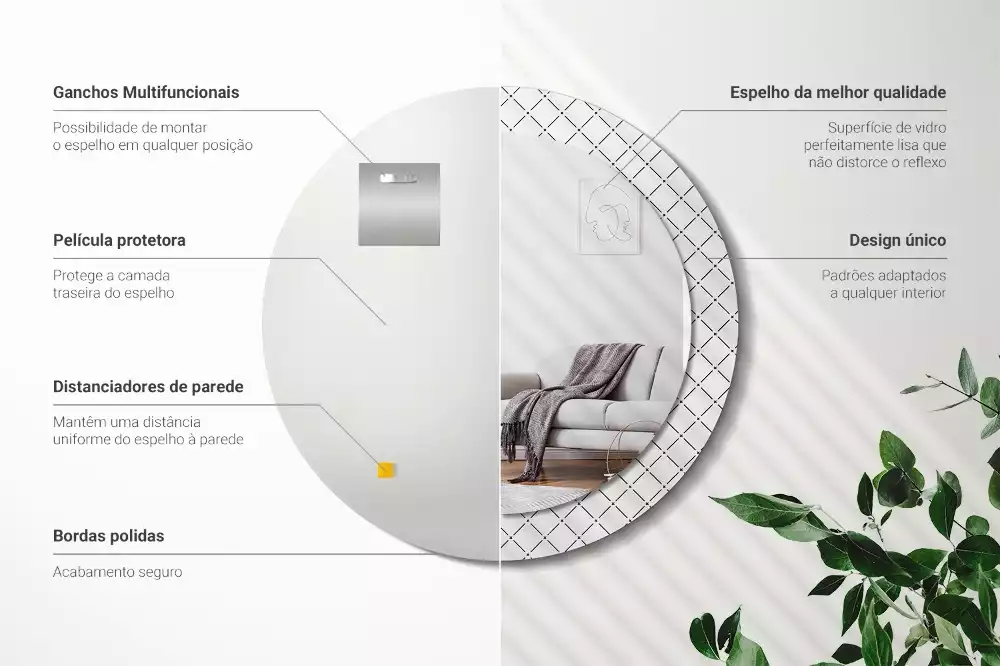 Kerek tükör fali dísz Keresztvonalak