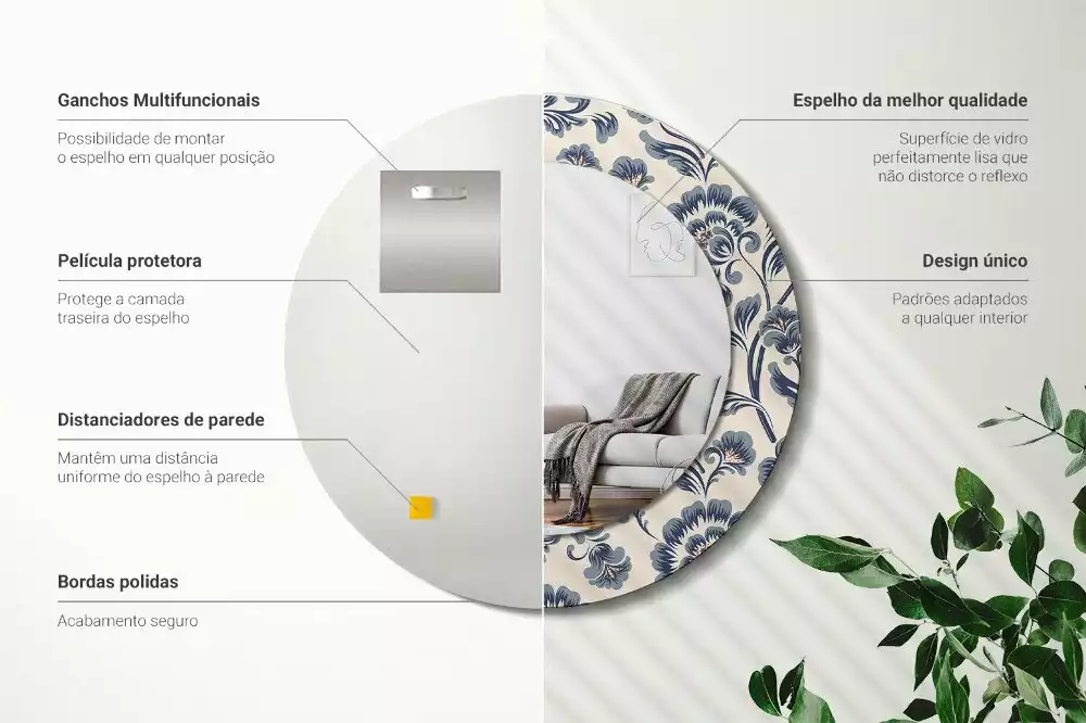 Kerek tükör fali dísz Virágmintás