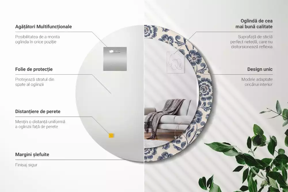 Kerek tükör fali dísz Virágmintás