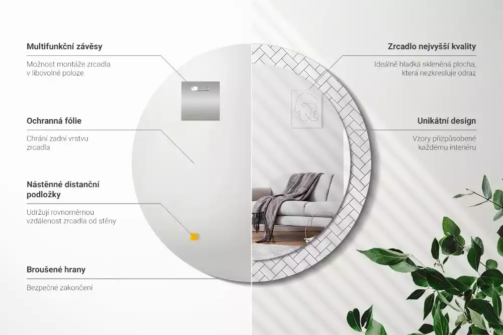 Kerek tükör fali dísz halszálkás