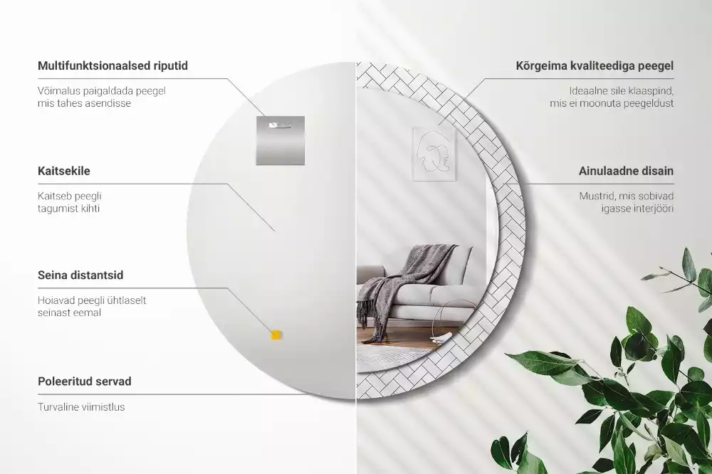 Kerek tükör fali dísz halszálkás