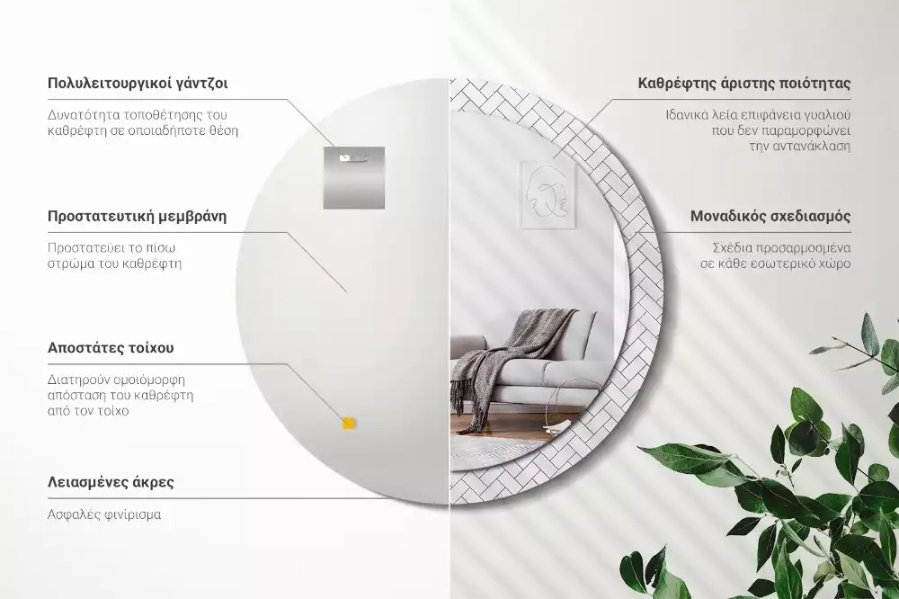 Kerek tükör fali dísz halszálkás