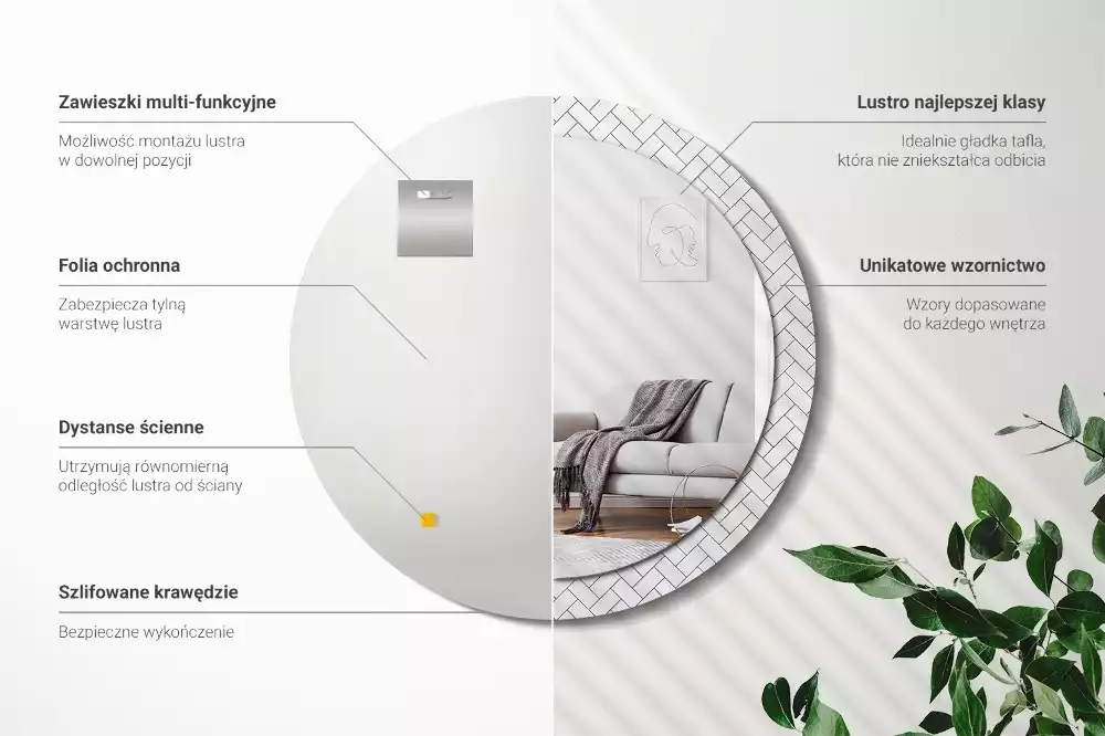 Kerek tükör fali dísz halszálkás